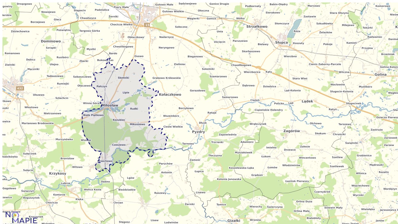 Mapa obszarów ochrony przyrody Miłosławia