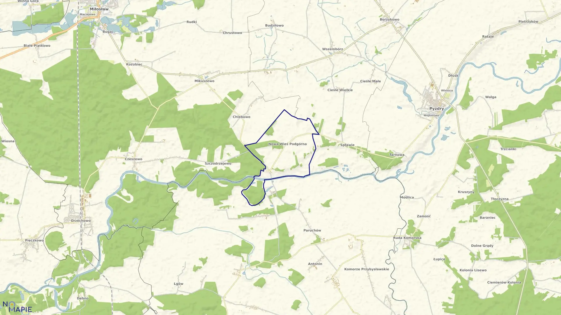 Mapa obrębu NOWA WIEŚ PODGÓRNA w gminie Miłosław